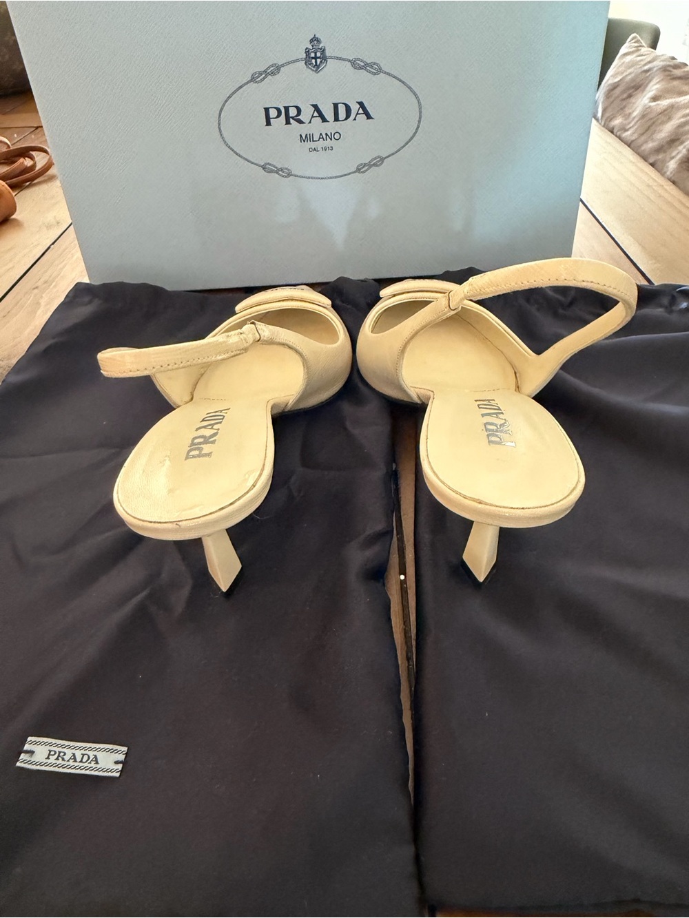 Prada Cream Beige Leather Pumps - Picture 6 of 8
